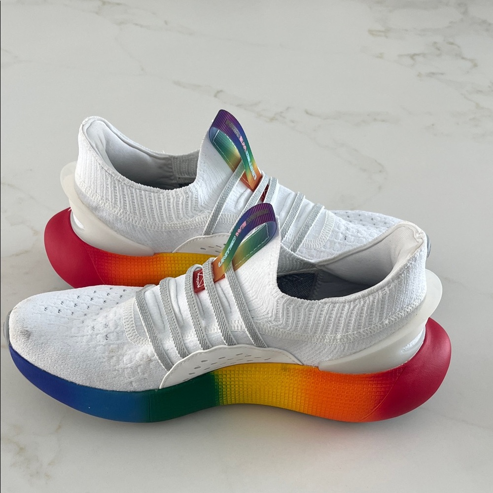 Under Armour White Athletic Shoes with Rainbow Soles
